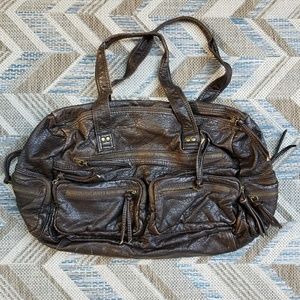 Oversized Brown Faux Leather Handbag w/ 12 Pockets